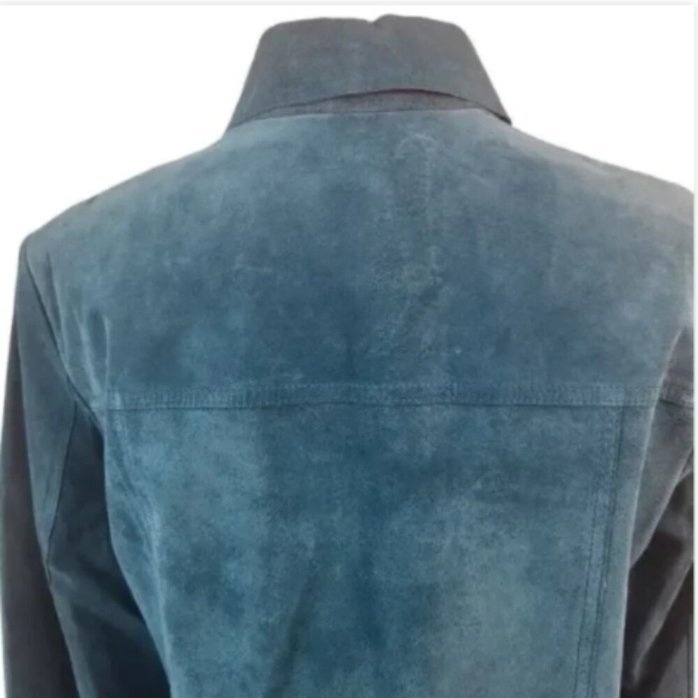 Valerie Stevens Medium Teal Blue Suede Leather Short Jacket Lined Snap Close - Picture 10 of 16